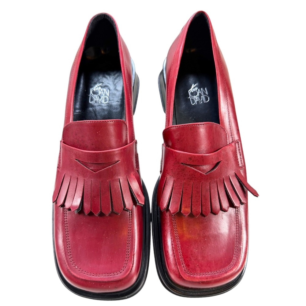 Vtg Joan & David Women's 37.5 Burgundy Leather Kiltie Loafers Italy Square Toe